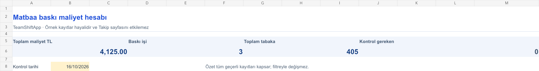Matbaa baskı maliyet hesabı: örnek kayıtlarla hesaplanan özet